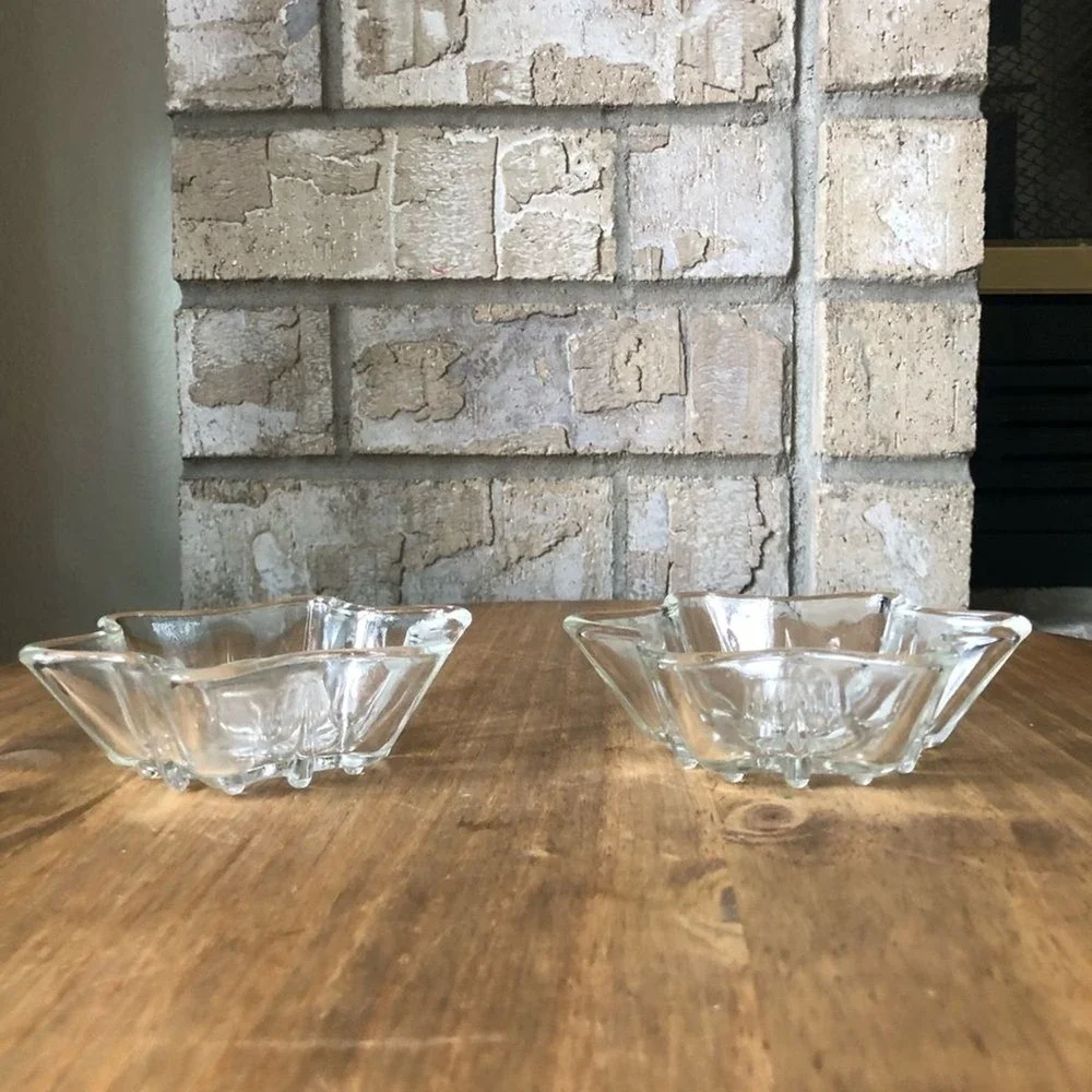 Vintage Star-Shaped Glass Candle Holders Set of 2